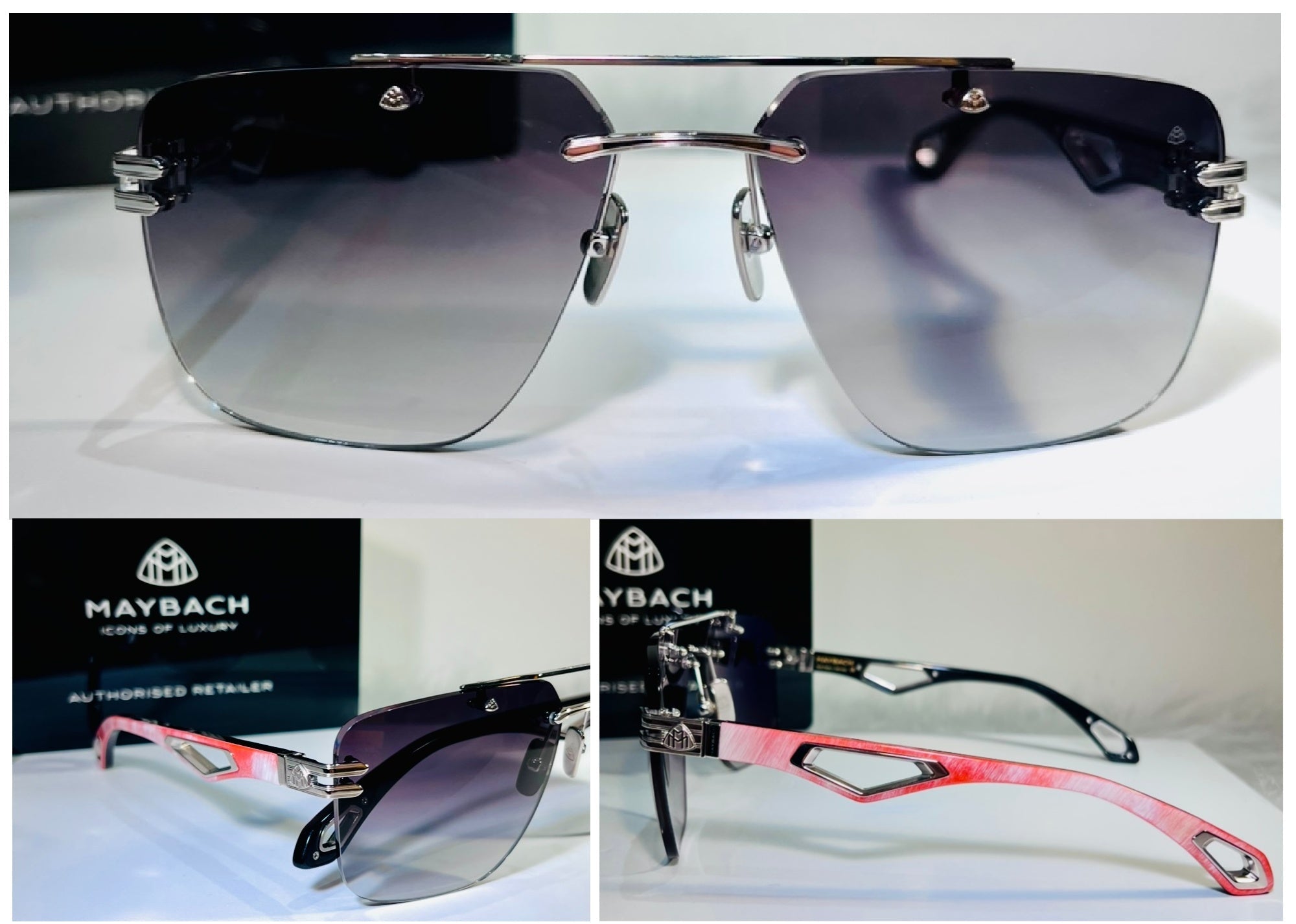Rare Maybach Colorways Found Only at I-Topian Optical President I in Red and Platinum Sunglass