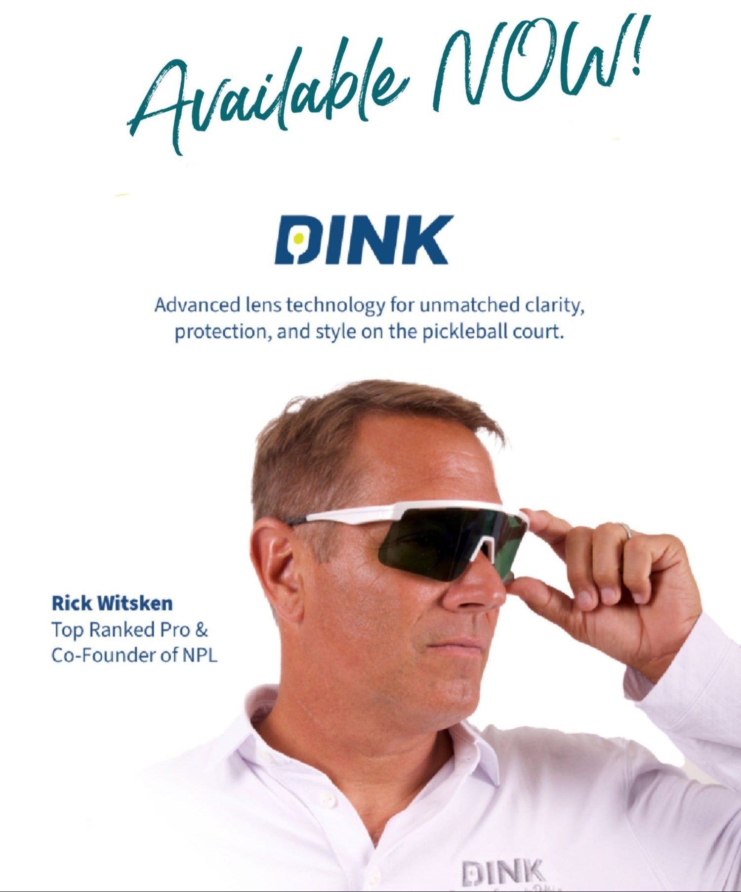 Pickleball Pro Rick Witsken wearing the White Pearl Captiva by DINK Eyewear available at I-topian OPtical Fort Myers.